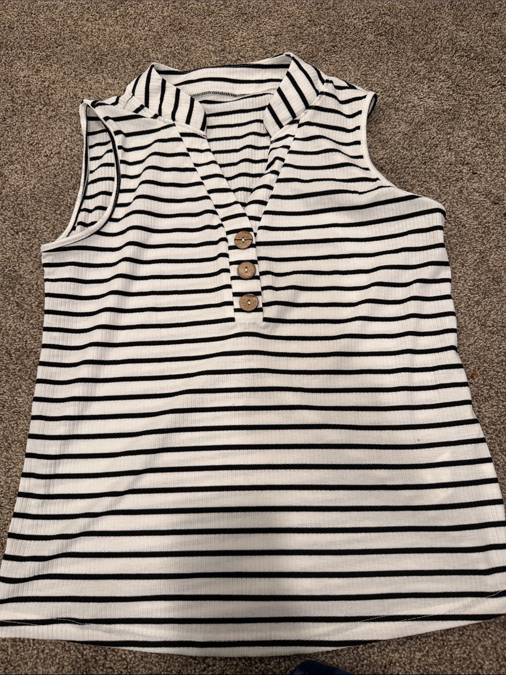 SHEIN Black & White Striped Sleeveless Knit Tank with Button Placket